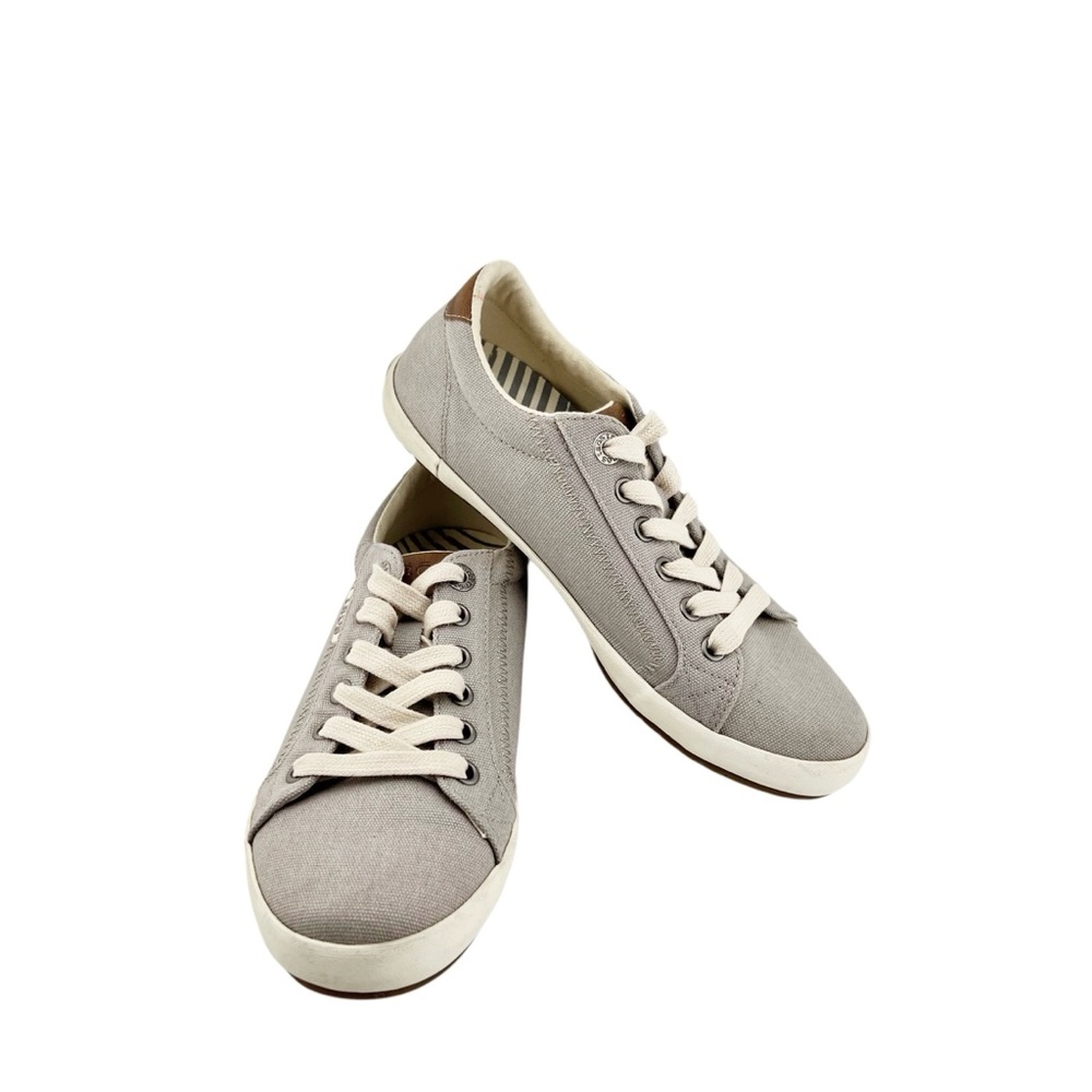 Taos Footwear Gray Canvas Lace-Up Sneakers with Cream Accents